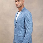 Turtle Men Navy Blue Self-Design Single-Breasted Casual Blazer