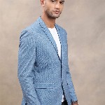 Turtle Men Navy Blue Self-Design Single-Breasted Casual Blazer