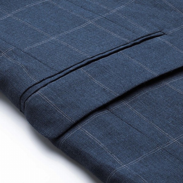 INVICTUS Men Navy Blue Slim Checked Pure Linen Single-Breasted Smart Casual Blazer