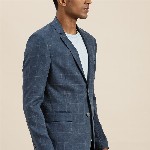 INVICTUS Men Navy Blue Slim Checked Pure Linen Single-Breasted Smart Casual Blazer