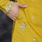 Jompers Geometric Embroidered Mandarin Collar Mirror Work Cotton Silk Straight Kurta