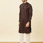 Manyavar Ethnic Motifs Printed Pure Cotton Straight Kurta