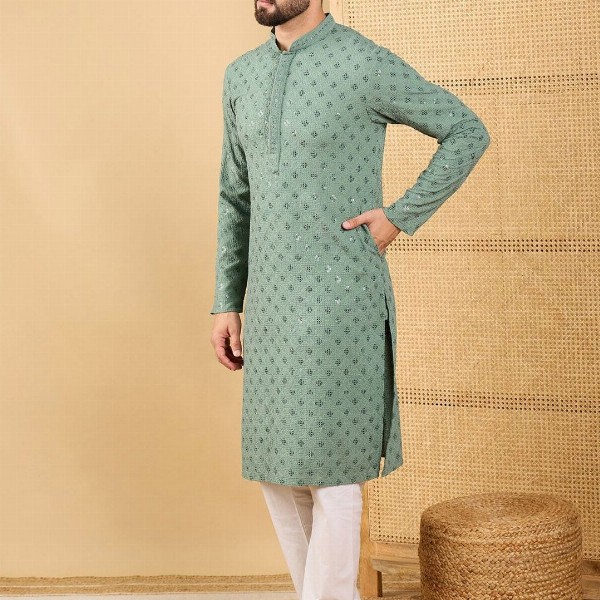 House of Pataudi Men Embellished Straight Kurta