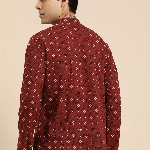 Anouk Men Red & Cream-Coloured Ethnic Motifs Printed Pure Cotton Short Kurta