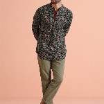 KISAH Men Paisley Embroidered Thread Work Short Kurta