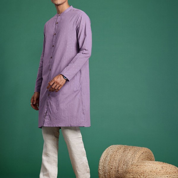 Sangria Men Woven Design Mandarin Collar Pure Cotton Kurta