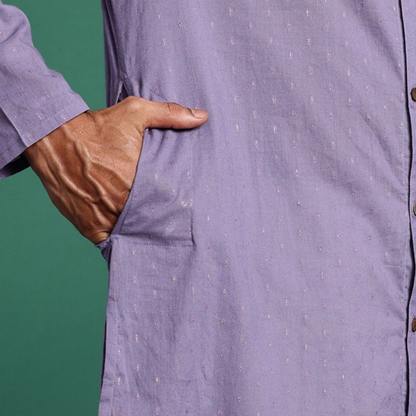 Sangria Men Woven Design Mandarin Collar Pure Cotton Kurta