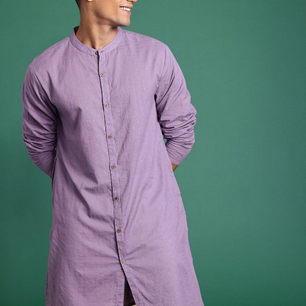 Sangria Men Woven Design Mandarin Collar Pure Cotton Kurta
