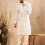 HERE&NOW Men Thread Work Liva Kurta