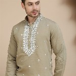 Jompers Men Geometric Embroidered Mirror Work Kurta