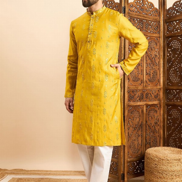 House of Pataudi Embroidered Mandarin Collar Ethnic Wear Kurta