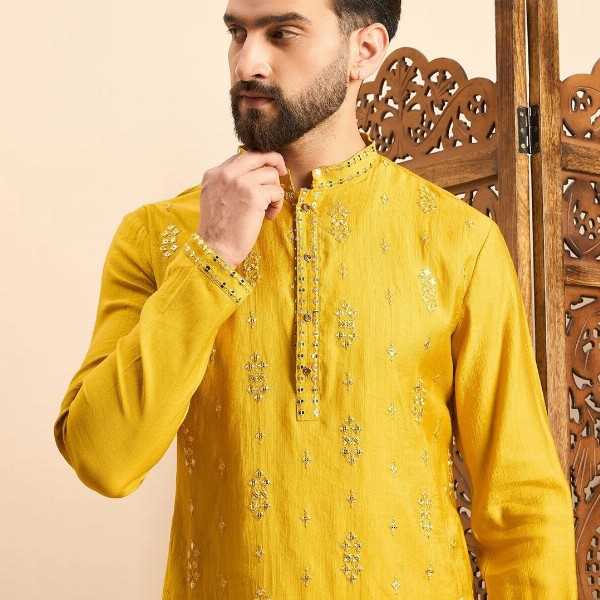 House of Pataudi Embroidered Mandarin Collar Ethnic Wear Kurta