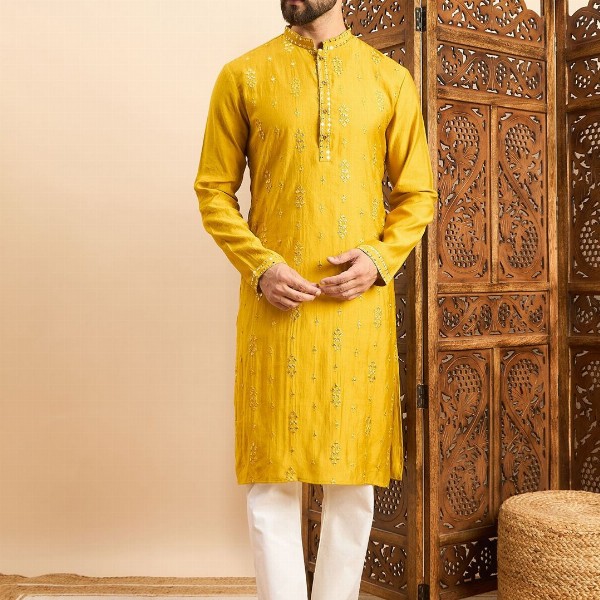 House of Pataudi Embroidered Mandarin Collar Ethnic Wear Kurta