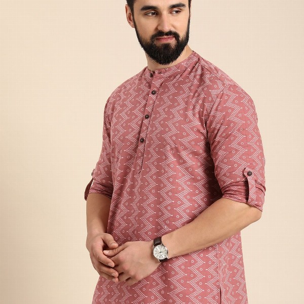 Anouk Men Geometric Printed Cotton Short Kurta