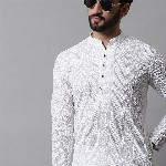 Jompers Men White Cotton Embroidered Chikankari Kurta