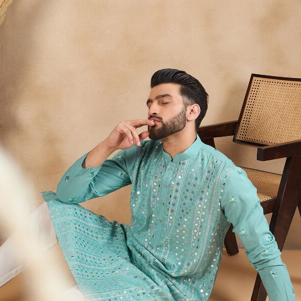House of Pataudi Embellished Mandarin Collar Straight Kurta