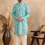House of Pataudi Embellished Mandarin Collar Straight Kurta