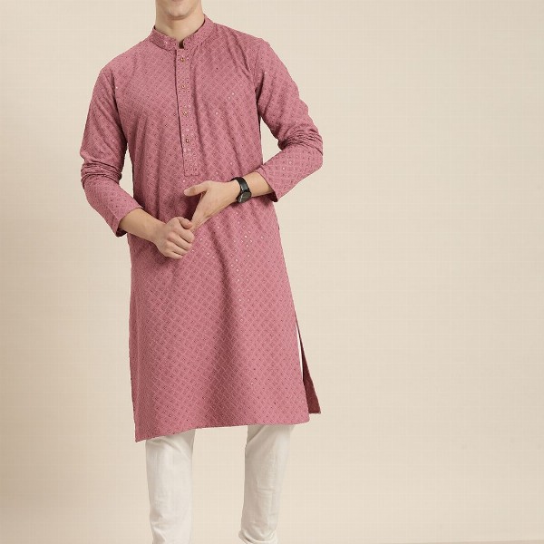 HERE&NOW Men Ethnic Motifs Embroidered Chikankari Kurta