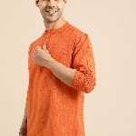 Anouk Men Orange Striped Short Kurta