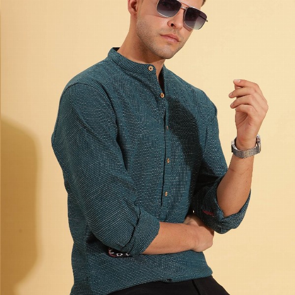 HERE&NOW Band Collar Cotton Short Kurta