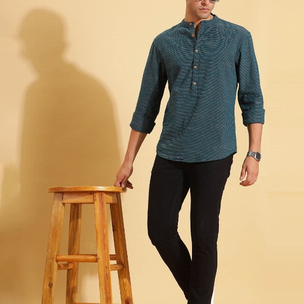 HERE&NOW Band Collar Cotton Short Kurta