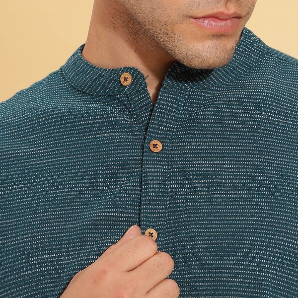 HERE&NOW Band Collar Cotton Short Kurta