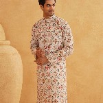 SOJANYA Men Cream-Coloured Geometric Printed Kurta