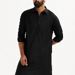 VASTRAMAY Shirt Collar Long Roll-Up Sleeves Regular Pathani Kurta