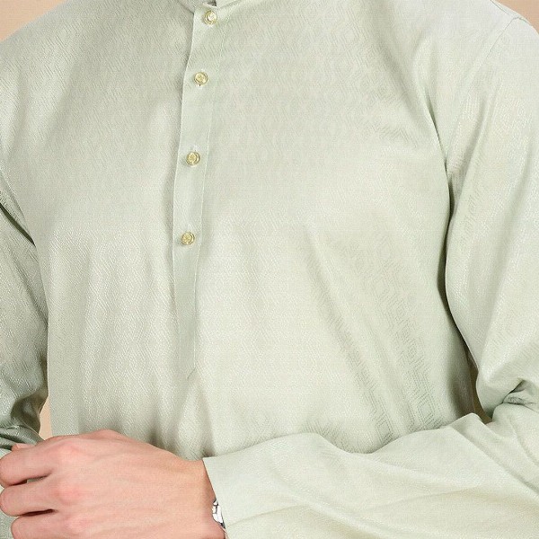 House of Pataudi Textured Mandarin Collar Cotton Straight Kurta