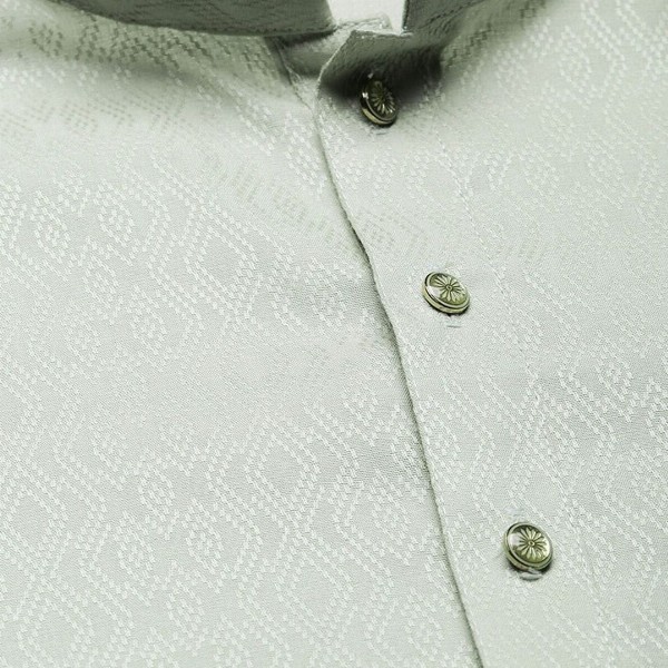 House of Pataudi Textured Mandarin Collar Cotton Straight Kurta