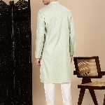 House of Pataudi Textured Mandarin Collar Cotton Straight Kurta