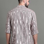 HERE&NOW Striped Mandarin Collar Long Sleeves Cotton A-Line Short Kurta