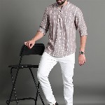 HERE&NOW Striped Mandarin Collar Long Sleeves Cotton A-Line Short Kurta