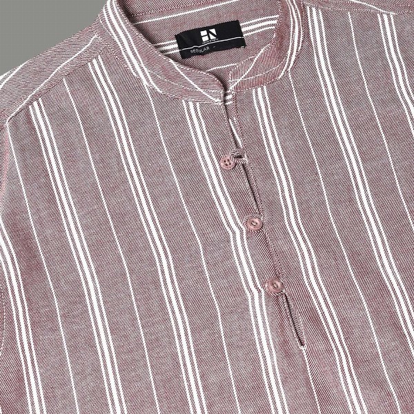 HERE&NOW Striped Mandarin Collar Long Sleeves Cotton A-Line Short Kurta