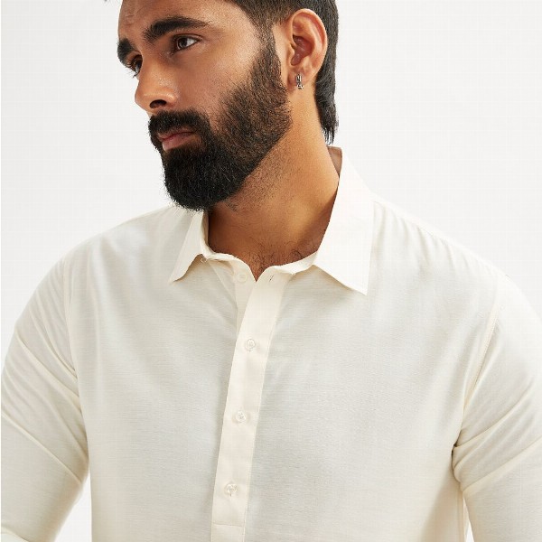 VASTRAMAY Shirt Collar Long Roll-Up Sleeves Regular Pathani Kurta