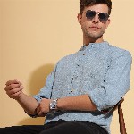 HERE&NOW Band Collar Cuffed Sleeves Straight Short Kurta