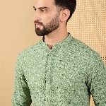 House of Pataudi Embroidered Sequinned Mandarin Collar Straight Kurta