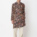 BELLAZO Men Floral Printed Screen Print Festive Cotton Straight Kurta