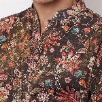 BELLAZO Men Floral Printed Screen Print Festive Cotton Straight Kurta