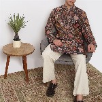 BELLAZO Men Floral Printed Screen Print Festive Cotton Straight Kurta