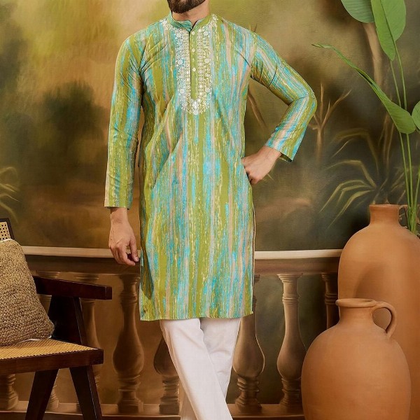 Sangria Men Abstract Printed Festive Silk Straight Kurta