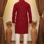 House of Pataudi Ethnic Motif Embroidered Mandarin Collar Round Neck Sequins Kurta