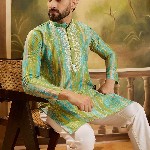 Sangria Men Abstract Printed Festive Silk Straight Kurta