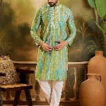 Sangria Men Abstract Printed Festive Silk Straight Kurta