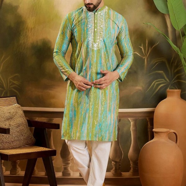 Sangria Men Abstract Printed Festive Silk Straight Kurta