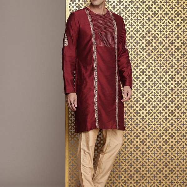 House of Pataudi Jashn Ethnic Motifs Embroidered Zari Work Angrakha Style Kurta