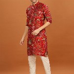 Anouk Mandarin Collar Floral Printed Straight Kurta