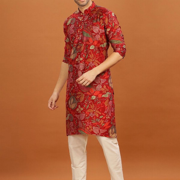 Anouk Mandarin Collar Floral Printed Straight Kurta
