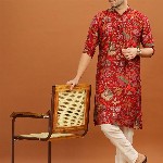 Anouk Mandarin Collar Floral Printed Straight Kurta