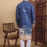 House of Pataudi Ethnic Motifs Embroidered Sequinned Mandarin Collar Pure Cotton Kurta